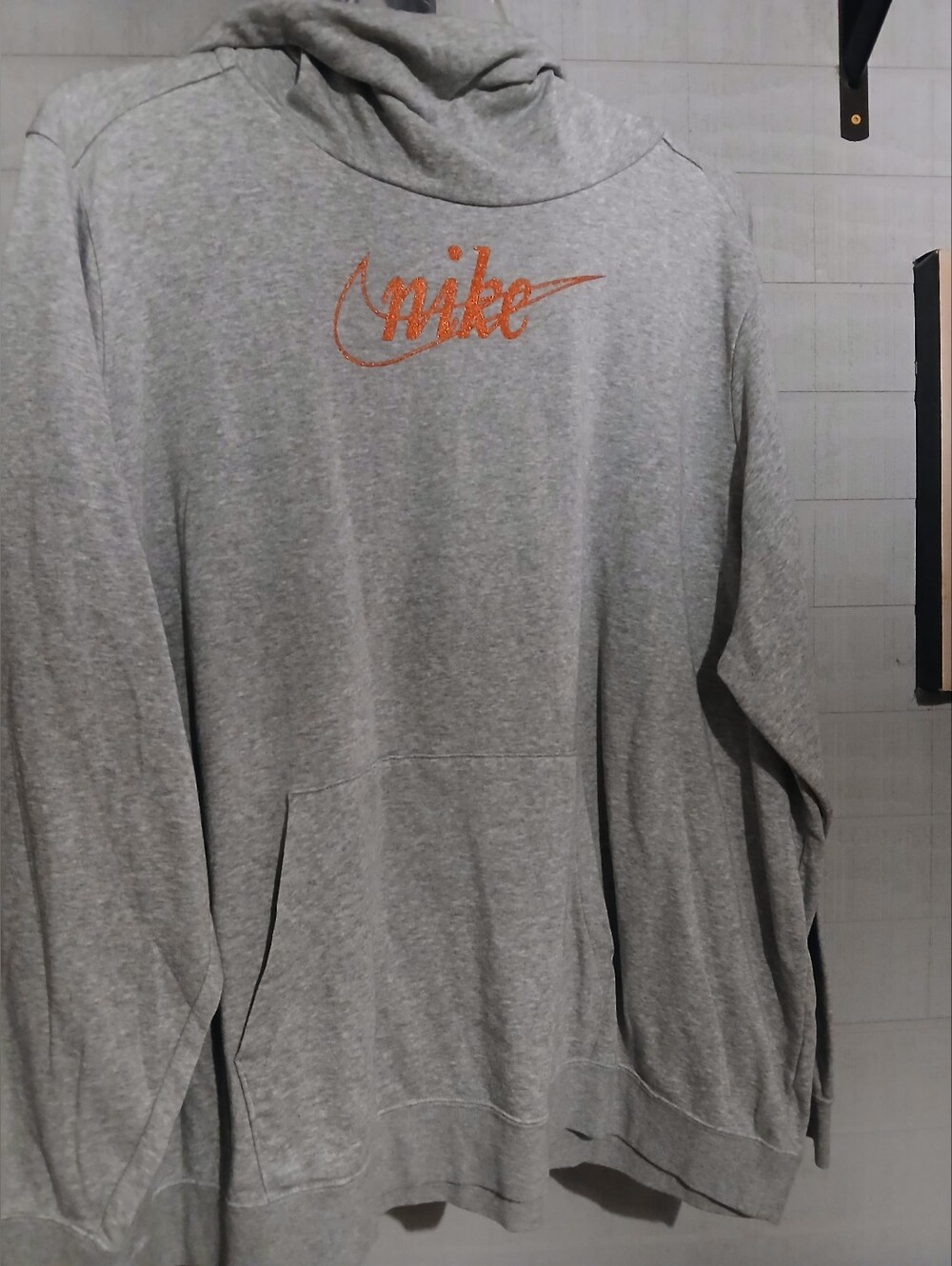 Nike Gray Womens 3XL Cowl Neck Hoodie with Red Glitter Script Swoosh FF#419
